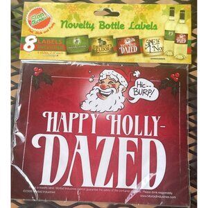 8-pc. Mistle-Tonic Happy Holly-Dazed Elf Nog Ebeneezer Novelty Bottle Labels-NEW